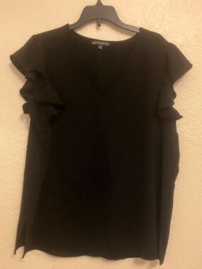Adrianna Papell Blouse Size L Black Flutter Sleeve Polyester